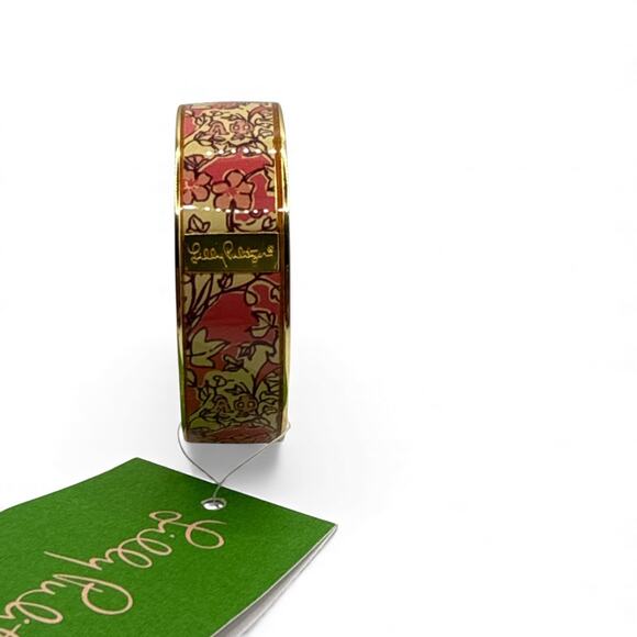 Lilly Pulitzer Gold-tone and Pink Floral Enamel Bangle Bracelet - Picture 3 of 5